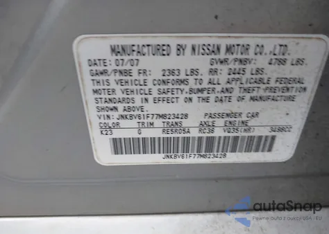 2007 Infiniti G35X from USA, damaged, VIN JNKBV61F77M823428